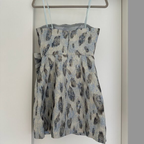 BCBG Blue and Metallic Jacquard Mini Dress With Bow Detail - Picture 3 of 10